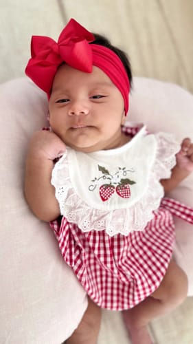 Customer photo review of Strawberry Plaid Embroidered Jumpsuit