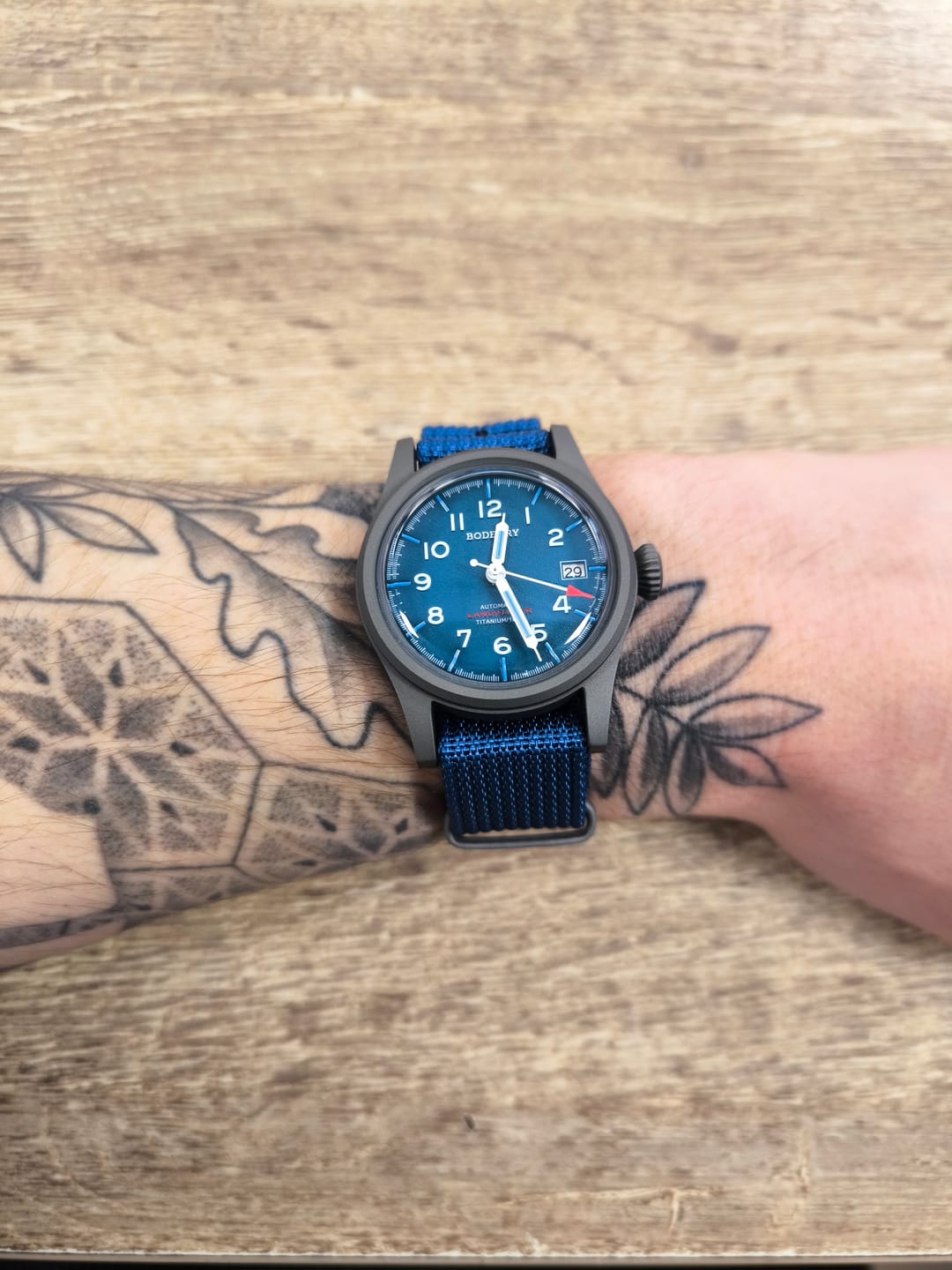 Customer photo review of LANDMASTER - 100M Waterproof Titanium Automatic Field Watch | Blue