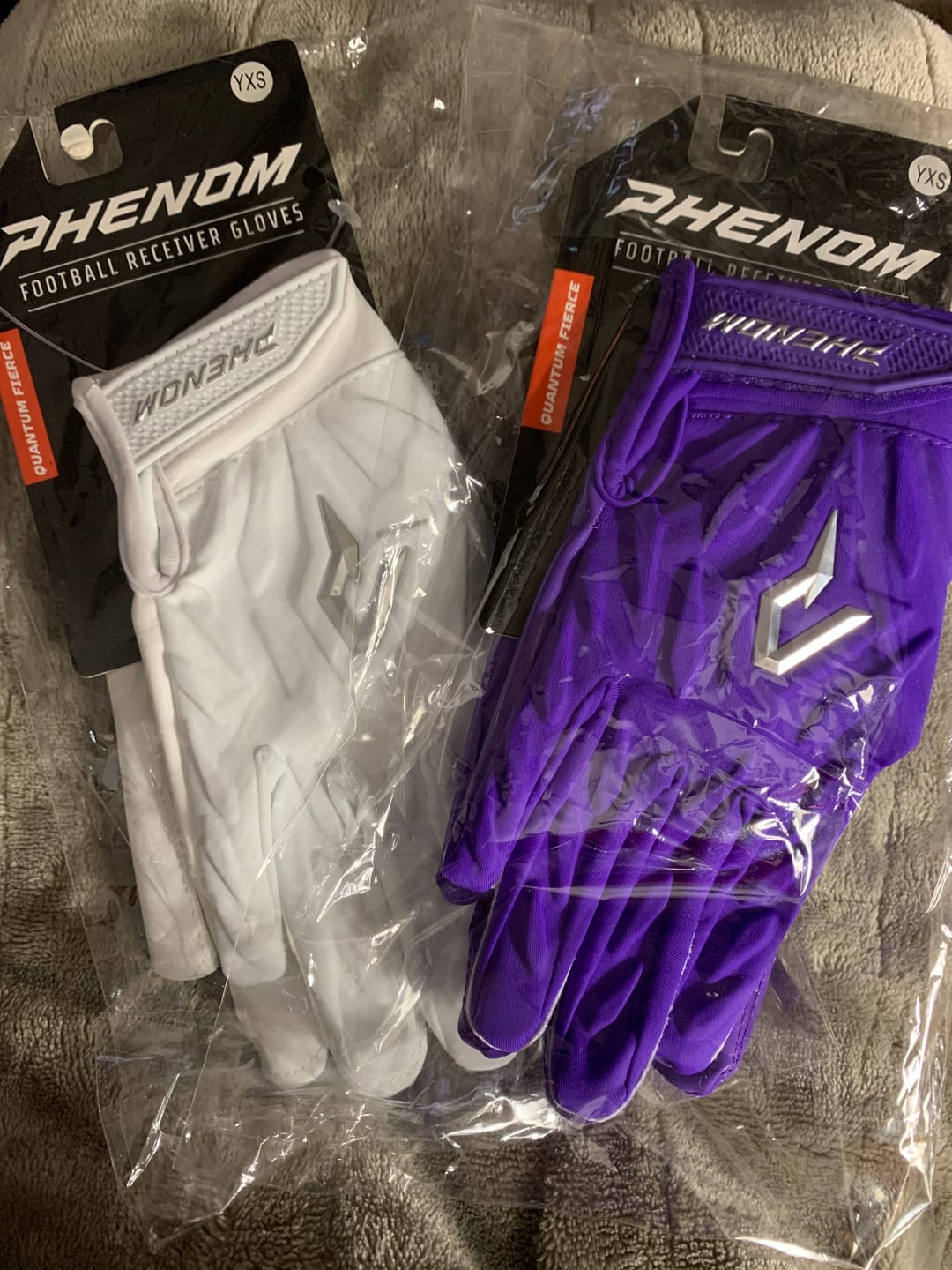 Customer photo review of Phenom Elite Quantum Fierce Youth Padded Football Gloves - Team Colors