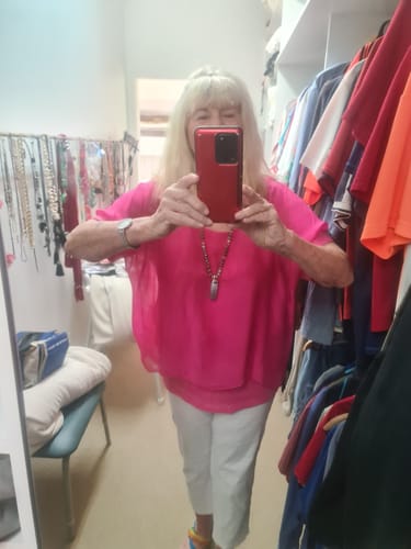 Customer photo review of Mimi Silk Top in Raspberry Sorbet