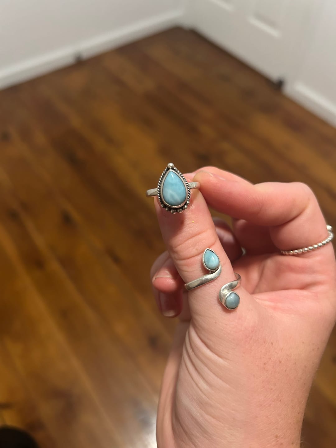 Customer photo review of Teardrop Larimar Ring