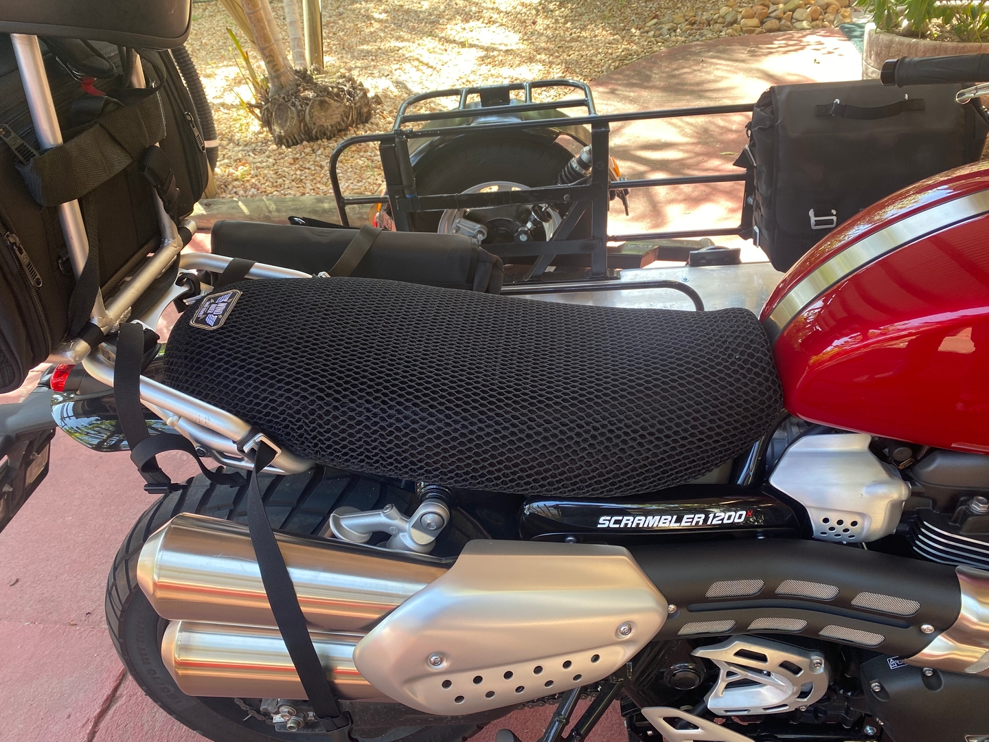 Wind Rider mesh seat cover on a Triumph Scrambler 1200