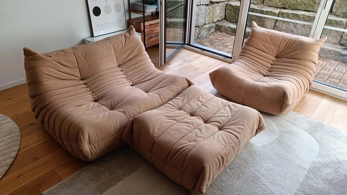 Customer photo review of Togo Couch: Red, Black, Brown, Orange, Pink Corduroy