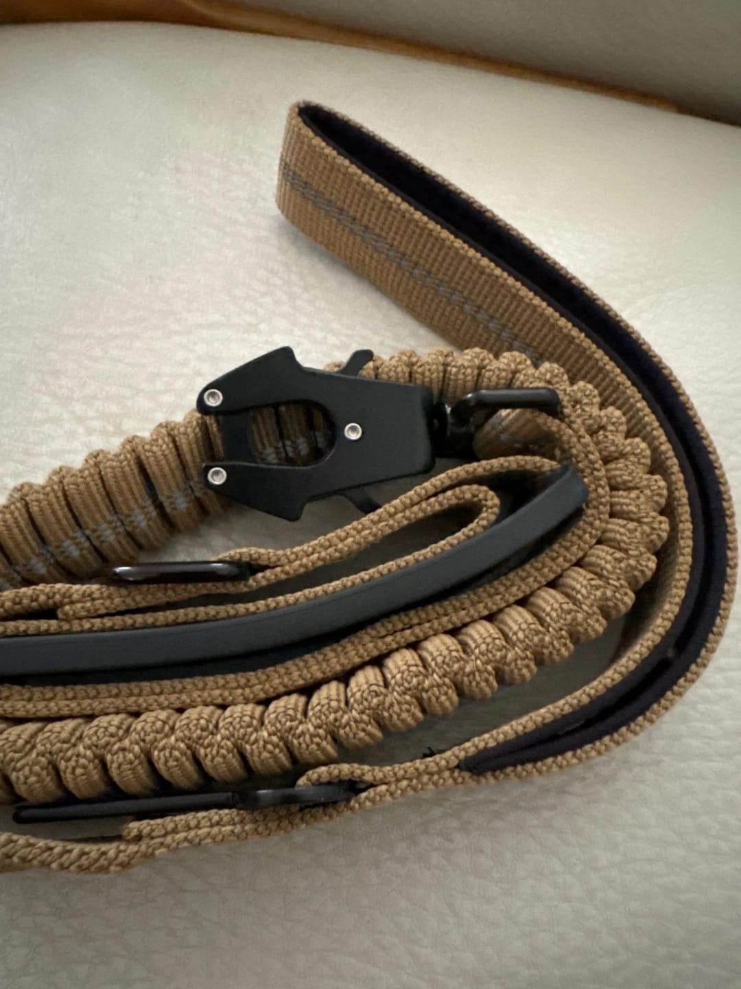 Customer photo review of Heavy-Duty Reflective Bungee Dog Leash with Car Seatbelt Attachment for Large Dogs - Tactical Shock-Absorbing No Pull Design