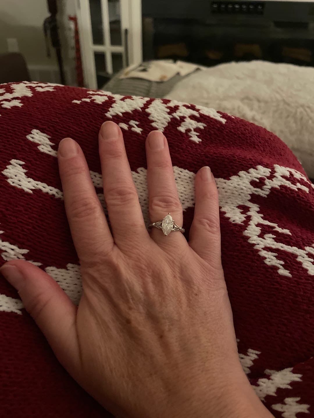 Customer photo review of Marquise Cut Moissanite Petals Split Shank Engagement Ring