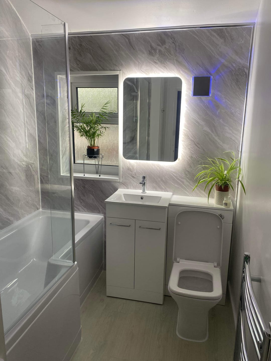 Customer photo review of Premium Grey Stone Marble Gloss Shower Wall Panel - 2400 x 1000mm