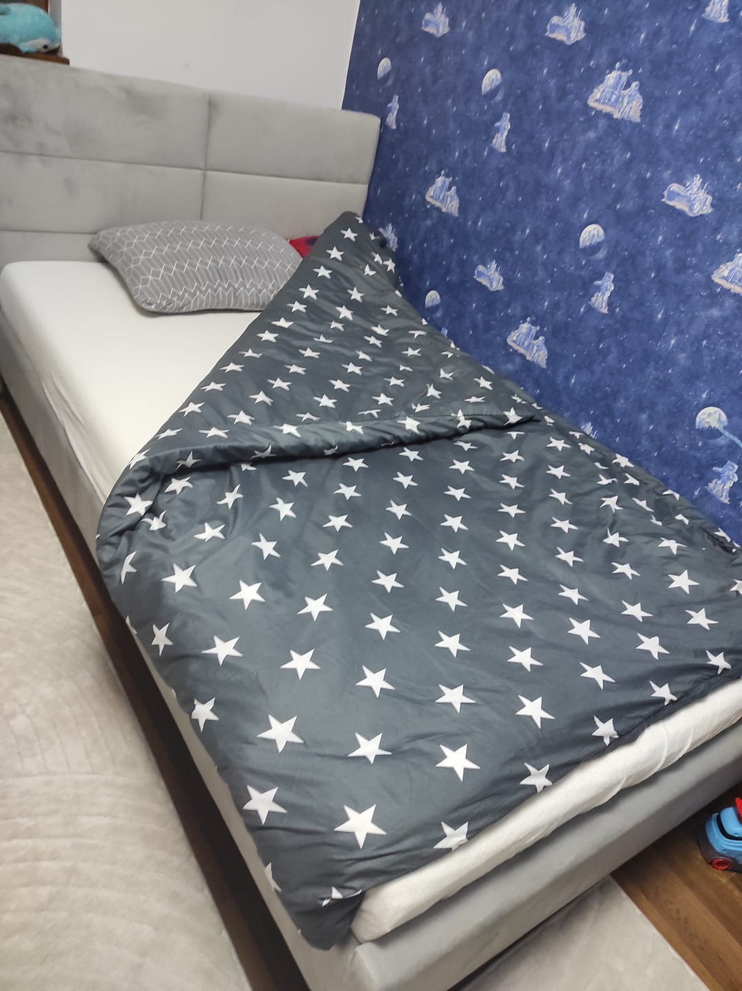 Customer photo review of Pat SIERRA 120x200, stofa catifelata gri deschis - Bluvel 03, somiera inclusa
