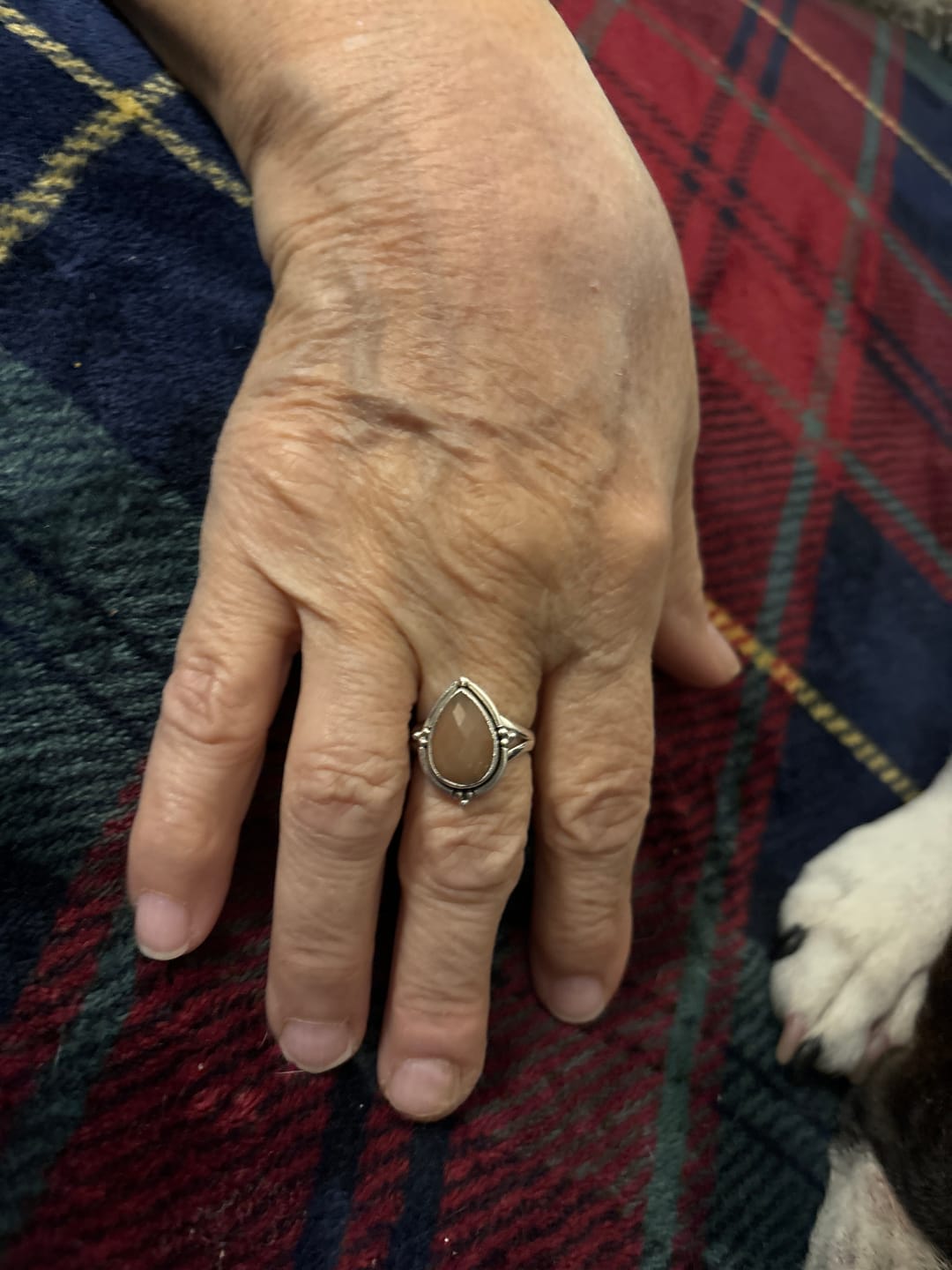 Customer photo review of Teardrop Peach Moonstone Ring