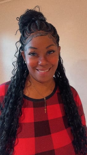 Customer photo review of French Cornrow Bohemian Wig, Swiss Full Lace, Black, Waist Length, Standard Density - Leviana