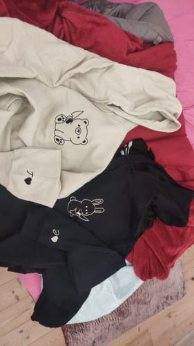 Customer photo review of Custom Embroidered Bear and Rabbit Matching Hoodies for Couples
