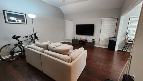 Customer photo review of Cayden Low Profile TV Stand for TVs up to 75″