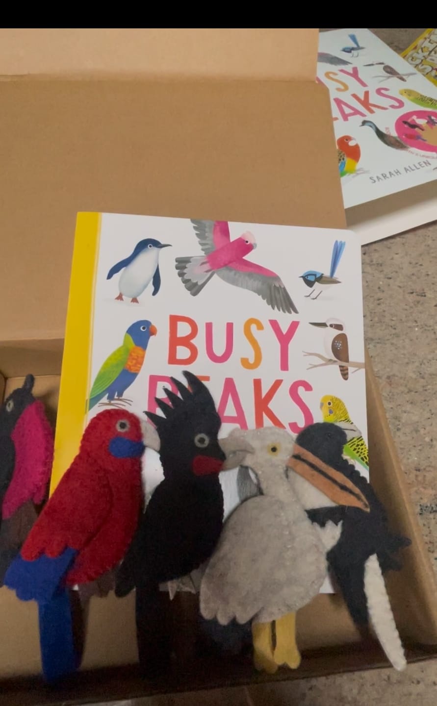 Customer photo review of Busy Beaks Finger Puppets and Book Set by Sarah Allen