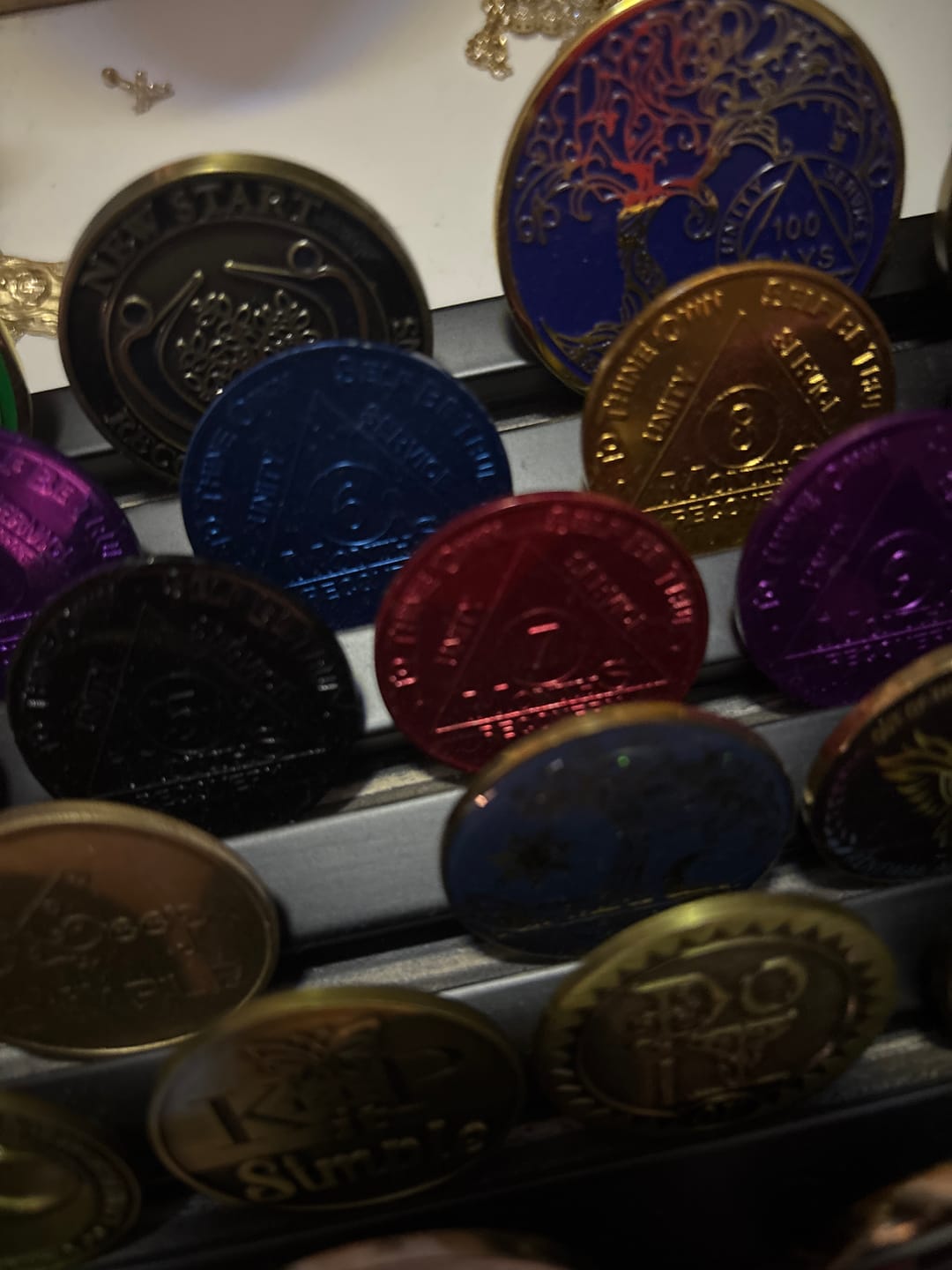 Customer photo review of Sobriety Mint Infinity Aluminum AA Meeting Newcomer Sobriety Chips/Coins/Tokens - 7 Months - Red