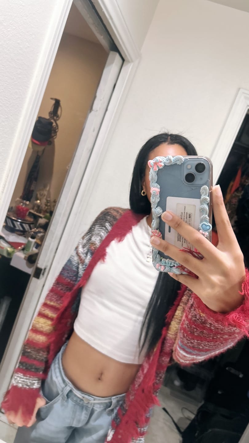 Customer photo review of Aelfric Eden Fringe Stripe Cardigan