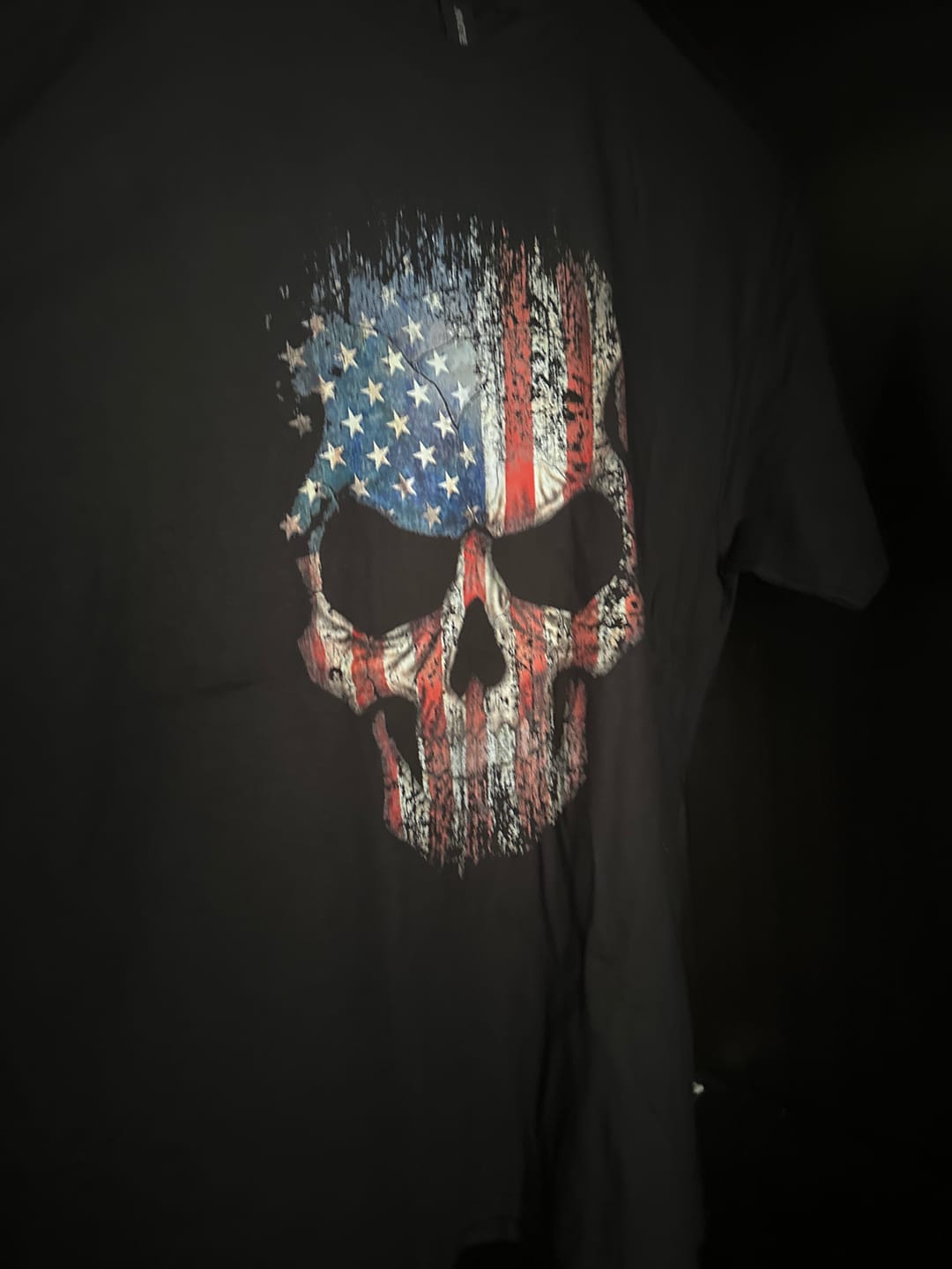 Customer photo review of USA Flag Skull T-Shirt