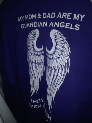 Customer photo review of My Mom & Dad Are My Guardian Angels Crewneck Sweatshirt