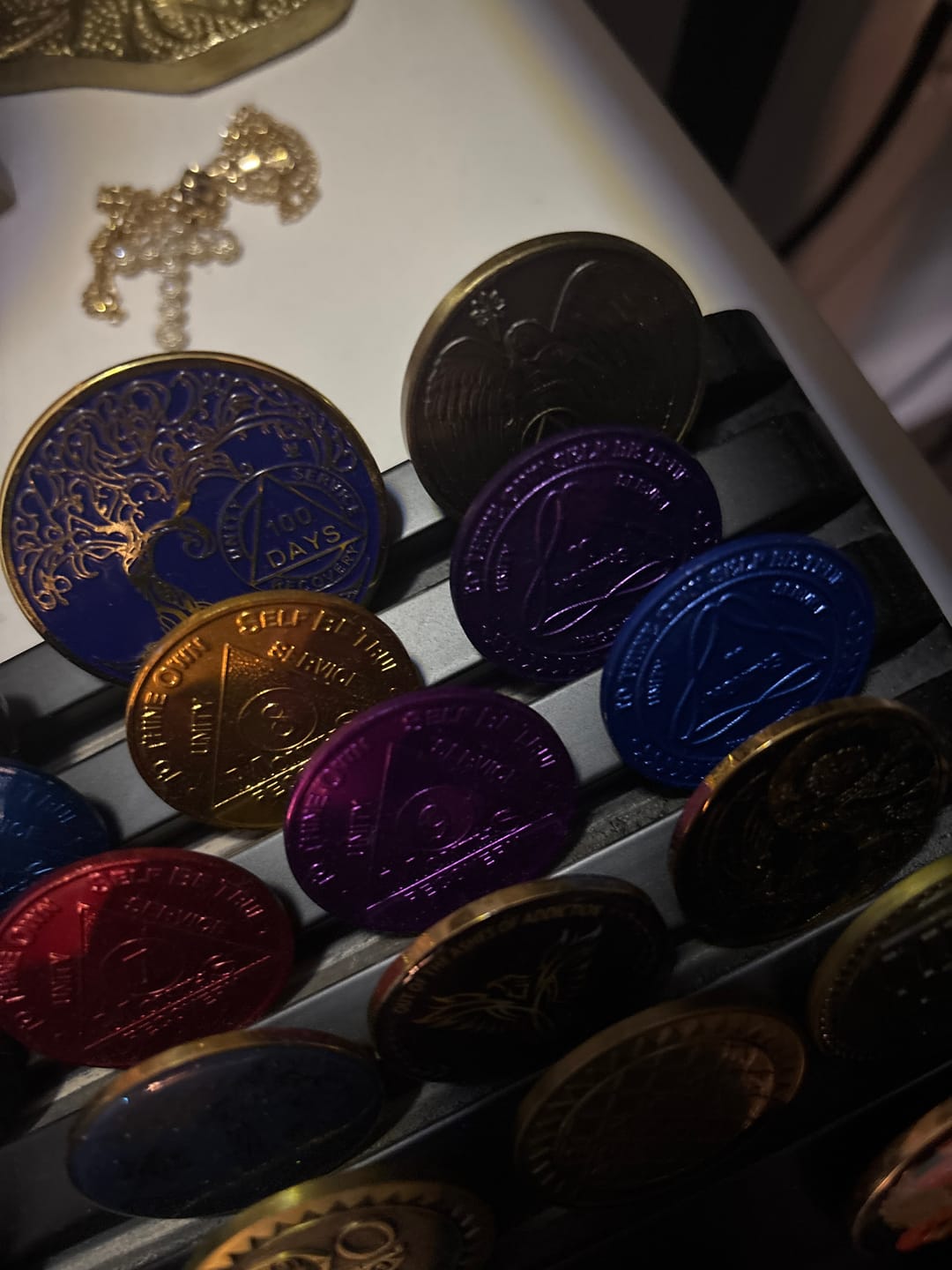 Customer photo review of Sobriety Mint Infinity Aluminum AA Meeting Newcomer Sobriety Chips/Coins/Tokens - 10 Months - Purple