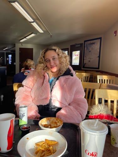 Customer photo review of Elegant Women's Pink Faux-Fur One-Piece Ski Suit