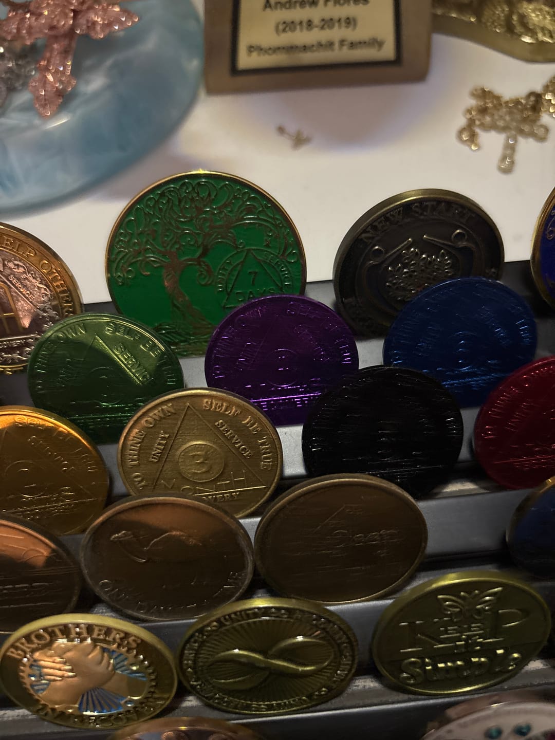 Customer photo review of Sobriety Mint Infinity Aluminum AA Meeting Newcomer Sobriety Chips/Coins/Tokens - 4 Months - Purple