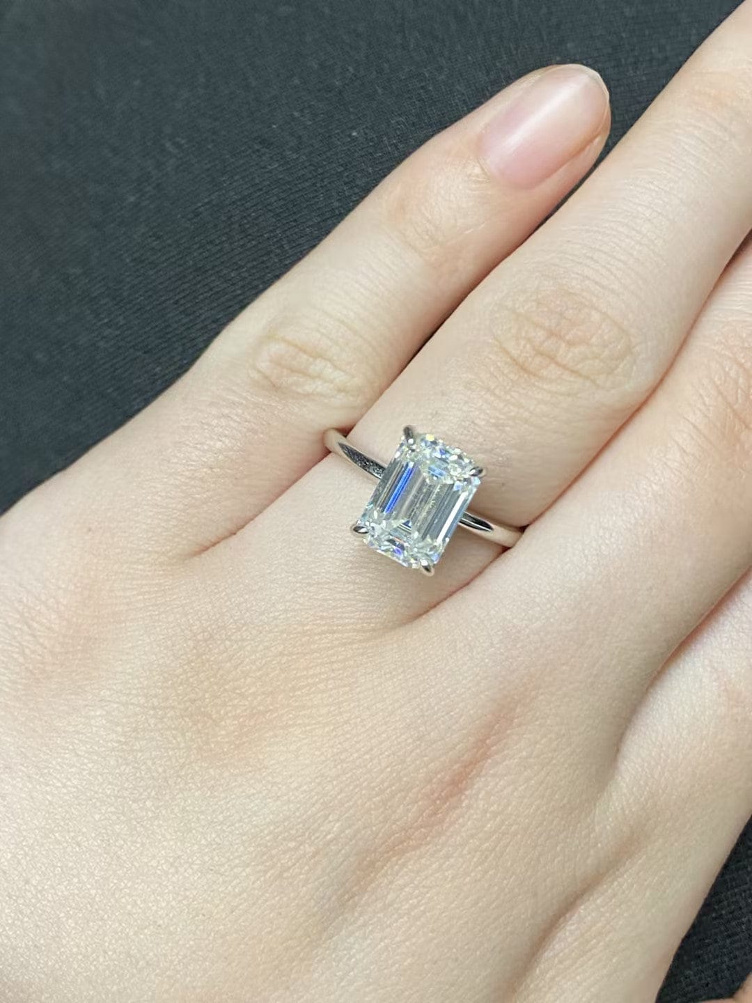 Customer photo review of Rodiffy Moissanite 3.5 Ct Emerald Cut Solitaire Engagement Ring For Her