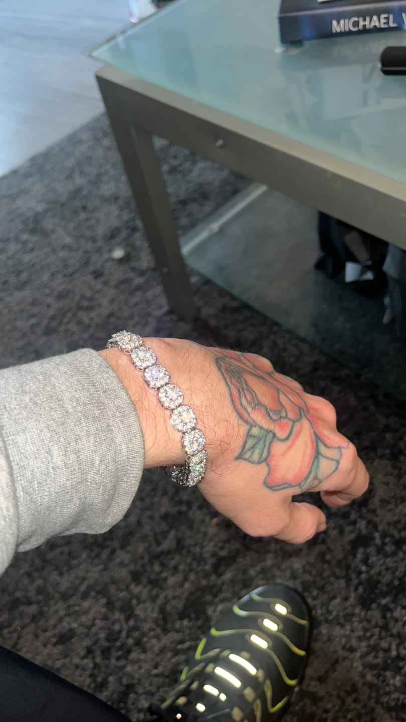 Customer photo review of 10MM CLUSTERED TENNIS CHAIN - WHITE GOLD