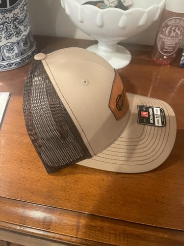 Customer photo review of Custom Leather Patch Trucker Hat - Richardson 112