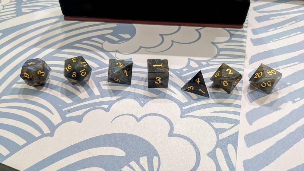 Customer photo review of Labradorite Gemstone DND Dice Set