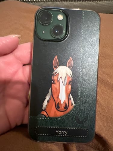 Customer photo review of Peeking horses leather Look - Personalised Phone Case