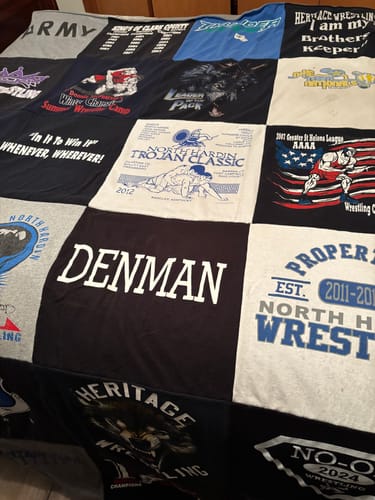 T-shirt quilt featuring heritage wrestling team by Rita from WA
