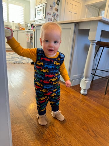 Customer photo review of Weathered Brown Moccasin Baby Shoe