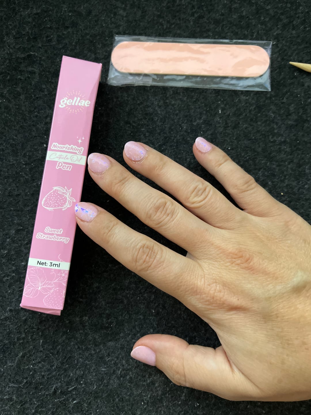 Customer photo review of Pink Bunny Speckles DIY Semicured Gel Nail Sticker Kit