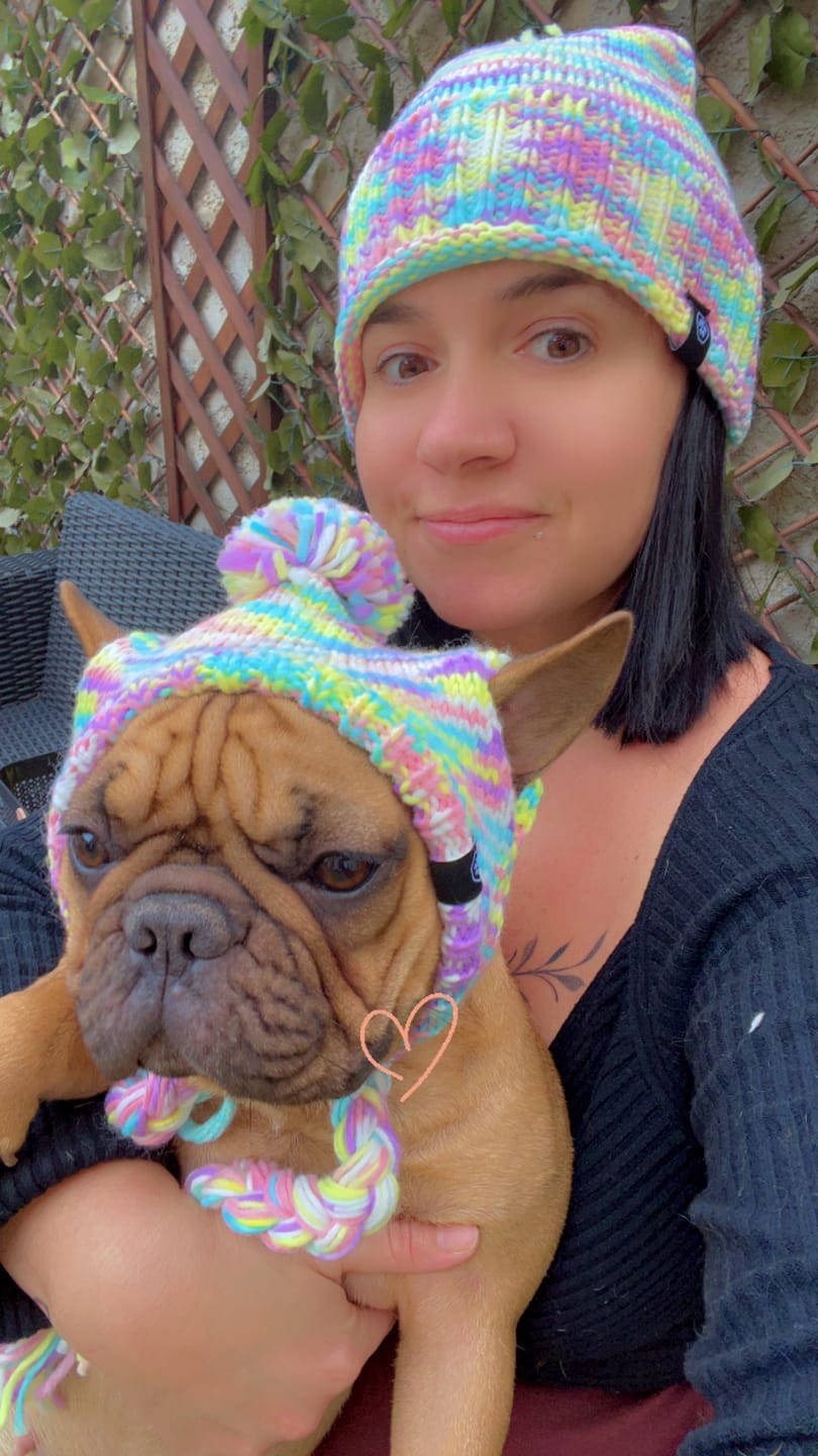 Customer photo review of Human Pompom Hat - Pastel Icing