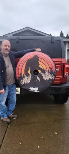 Customer photo review of Vintage Retro Sasquatch & Bronco Spare Tire Cover