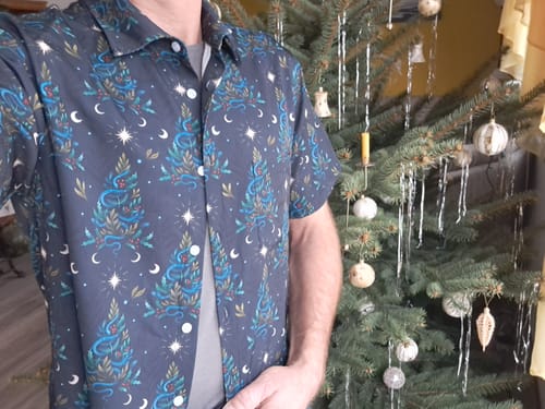 Customer photo review of Episodic Serpent Christmas Button Up Shirt