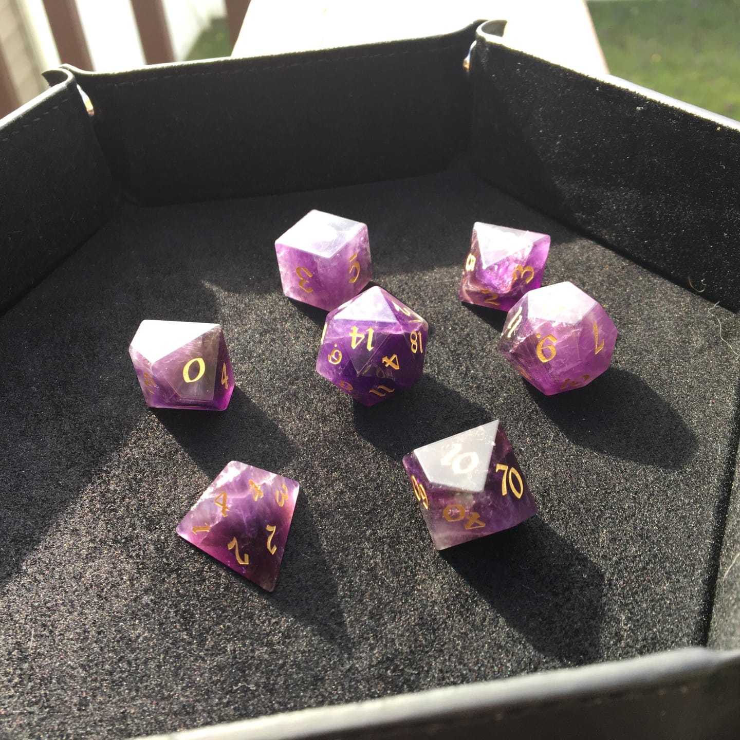 Customer photo review of Purple Gemstone Amethyst DND Dice Set