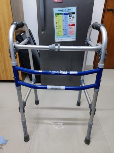 Customer photo review of Dura Max Walker (Aluminium) | Foldable Walking Aid | Adjustable Height  | Light Weight | With Premium Grade Rubber Shoes and PVC Grip  (Grey)