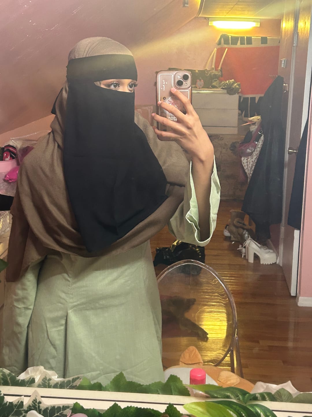 Customer photo review of Linen Lace-Up Dress in Sage