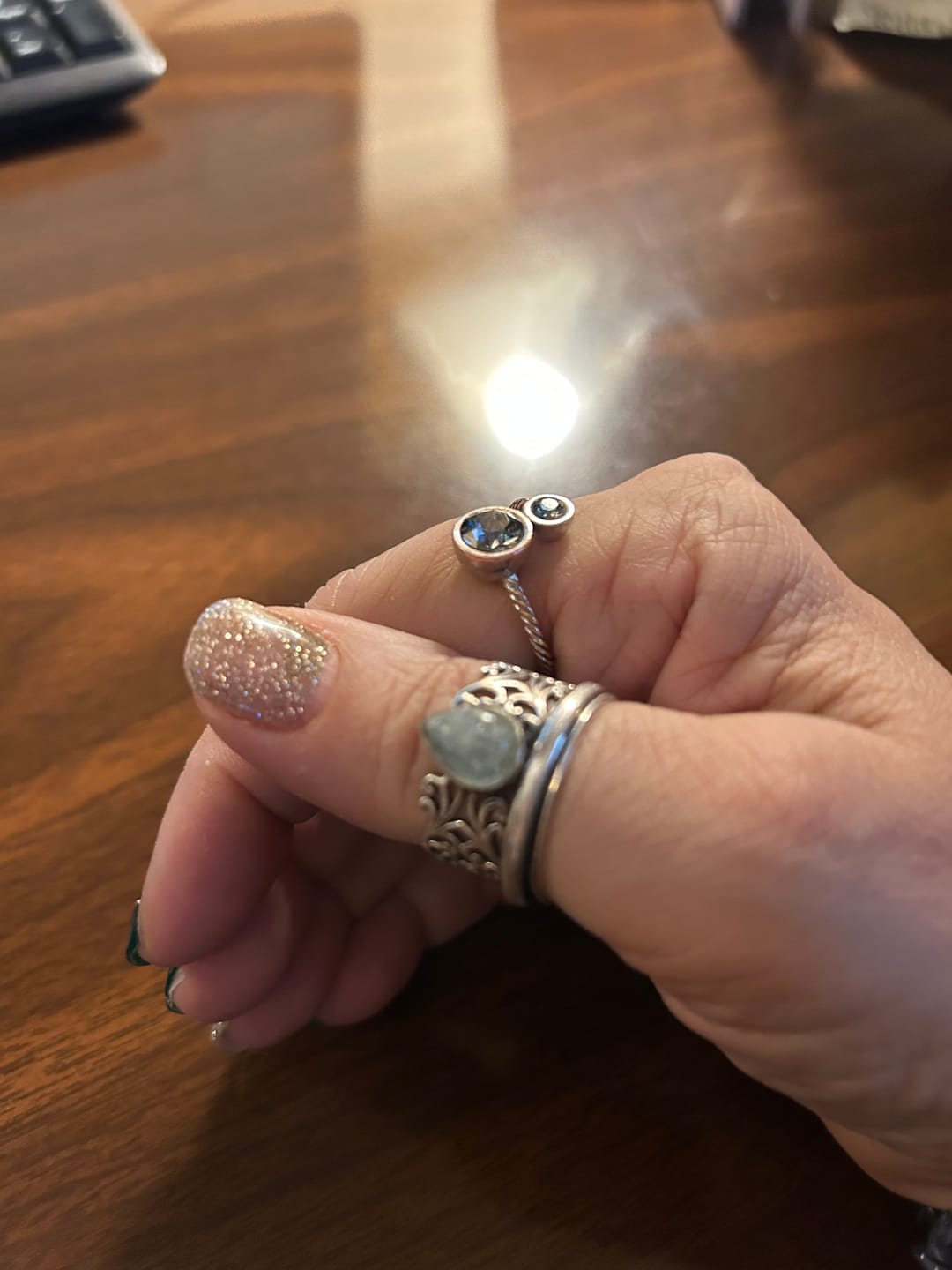 Customer photo review of Teardrop Aquamarine Fidget Ring Sterling Silver