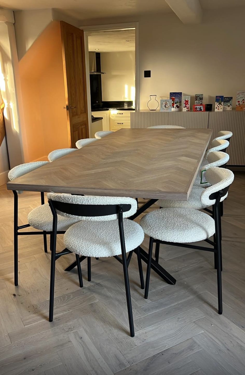 Customer photo review of Astrid Cotton Herringbone Dining Table Extendable