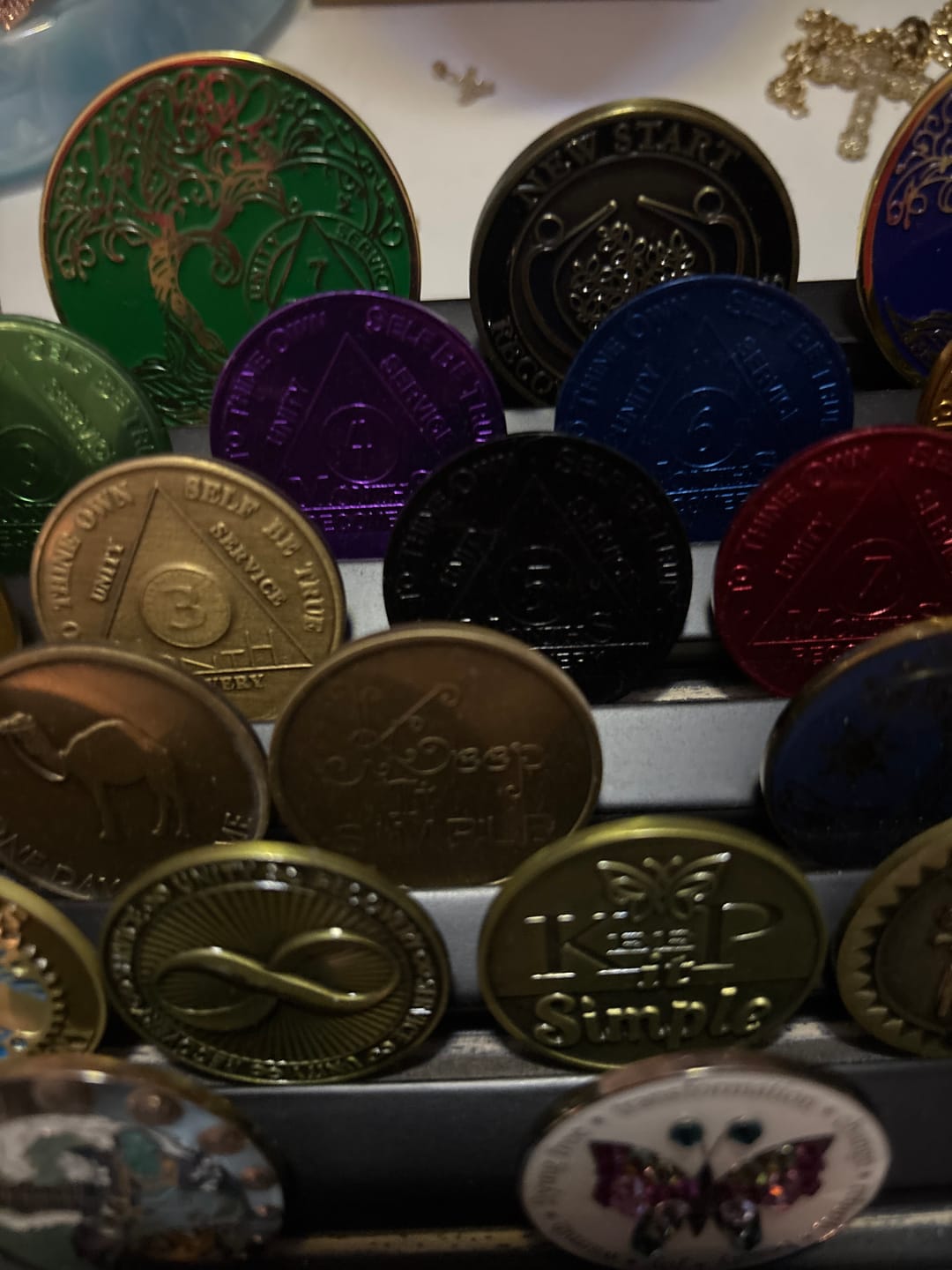 Customer photo review of Sobriety Mint Infinity Aluminum AA Meeting Newcomer Sobriety Chips/Coins/Tokens - 5 Months - Blue