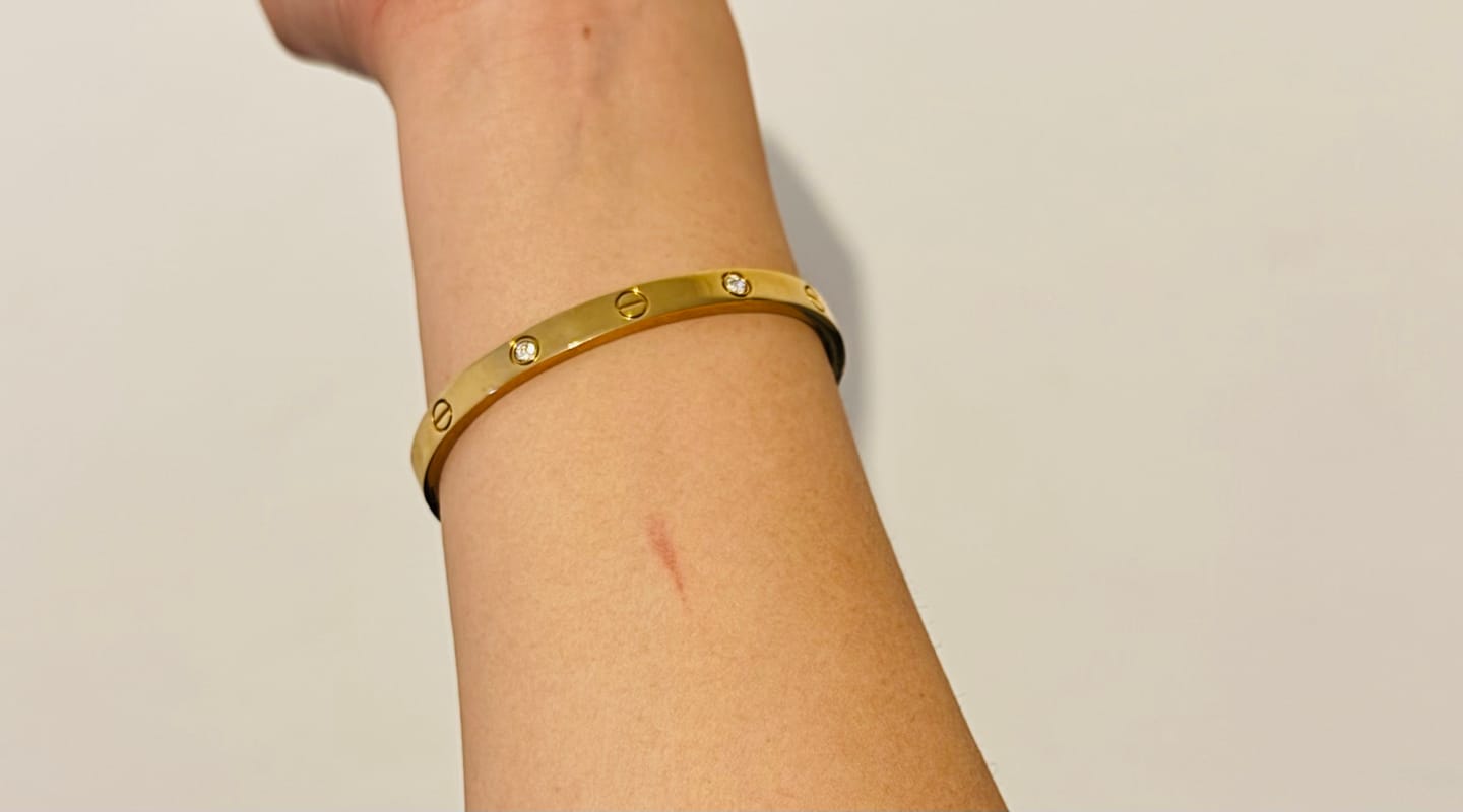 Customer photo review of Carrie Stainless Steel Bangle in Gold