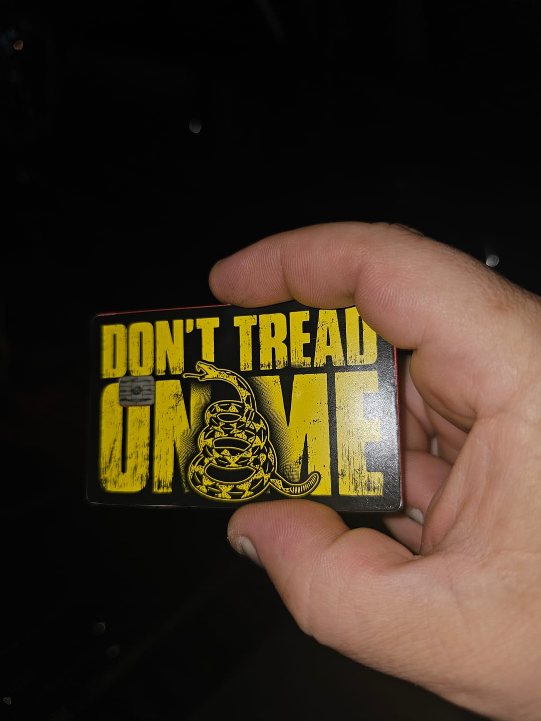 Customer photo review of Don't Tread On Me Credit Card Skin Decal