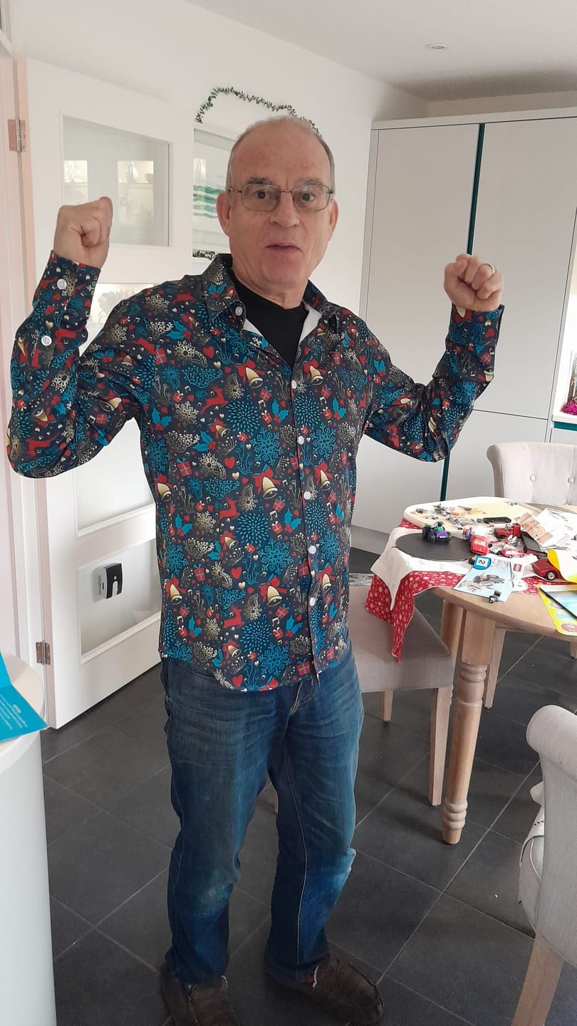 Customer photo review of Men's Christmas Reindeer Funny Xmas Themed Long Sleeve Shirt