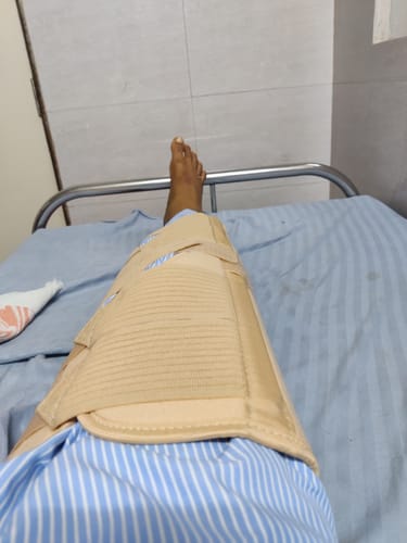 Customer photo review of Knee Brace - Long (19" Brace) | Ideal firm Knee support that limits knee motion & stabilizes the knee with mediolateral metal supports | Color - Beige