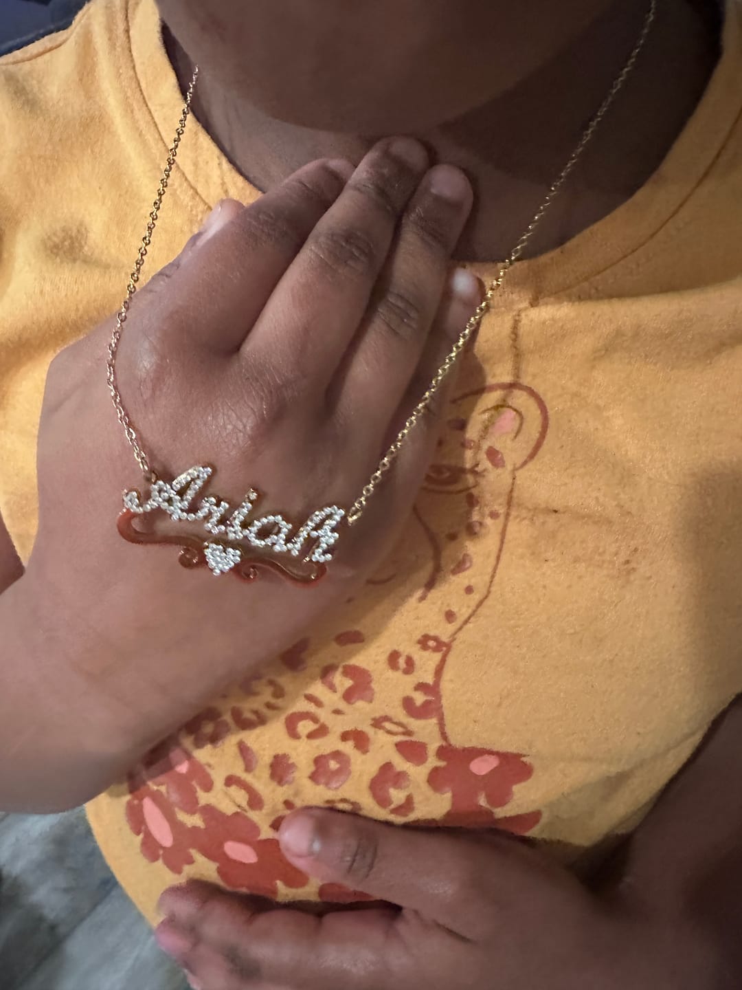 Customer photo review of Kids Iced Heart Name Necklace