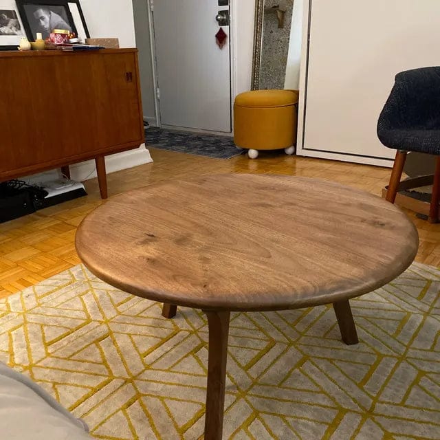 Customer photo review of Sidney Round Coffee Table - Solid Walnut Wood - Mid Century Modern Design