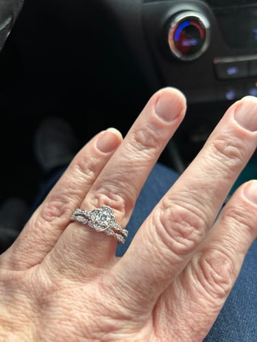 Customer photo review of Vintage Moissanite Two Tone Sterling Silver Engagement Ring Set