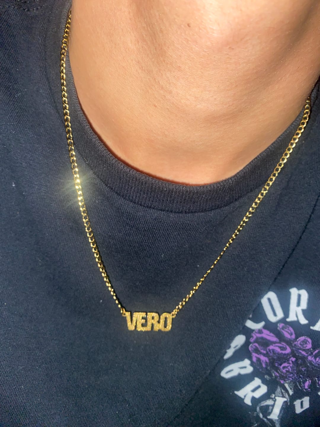 Customer photo review of Diamond Cut Block Name Necklace