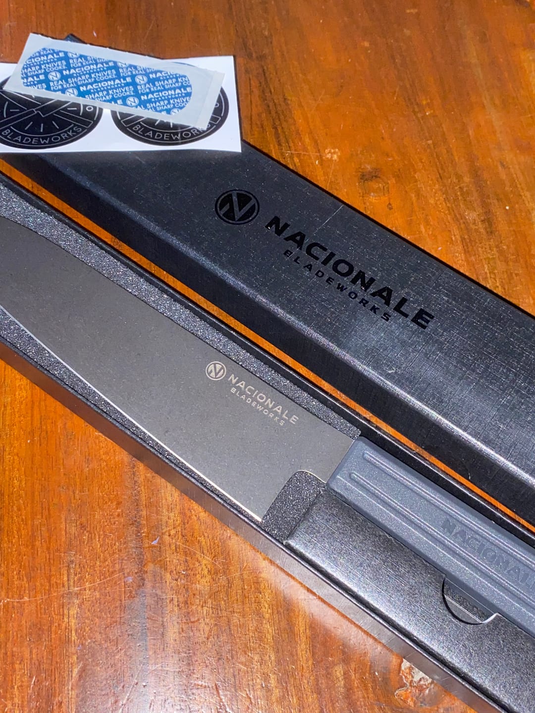 Customer photo review of 185mm Gyuto. Black Stonewashed AUS8. Black Recycled Plastic Skateboard Material Handle