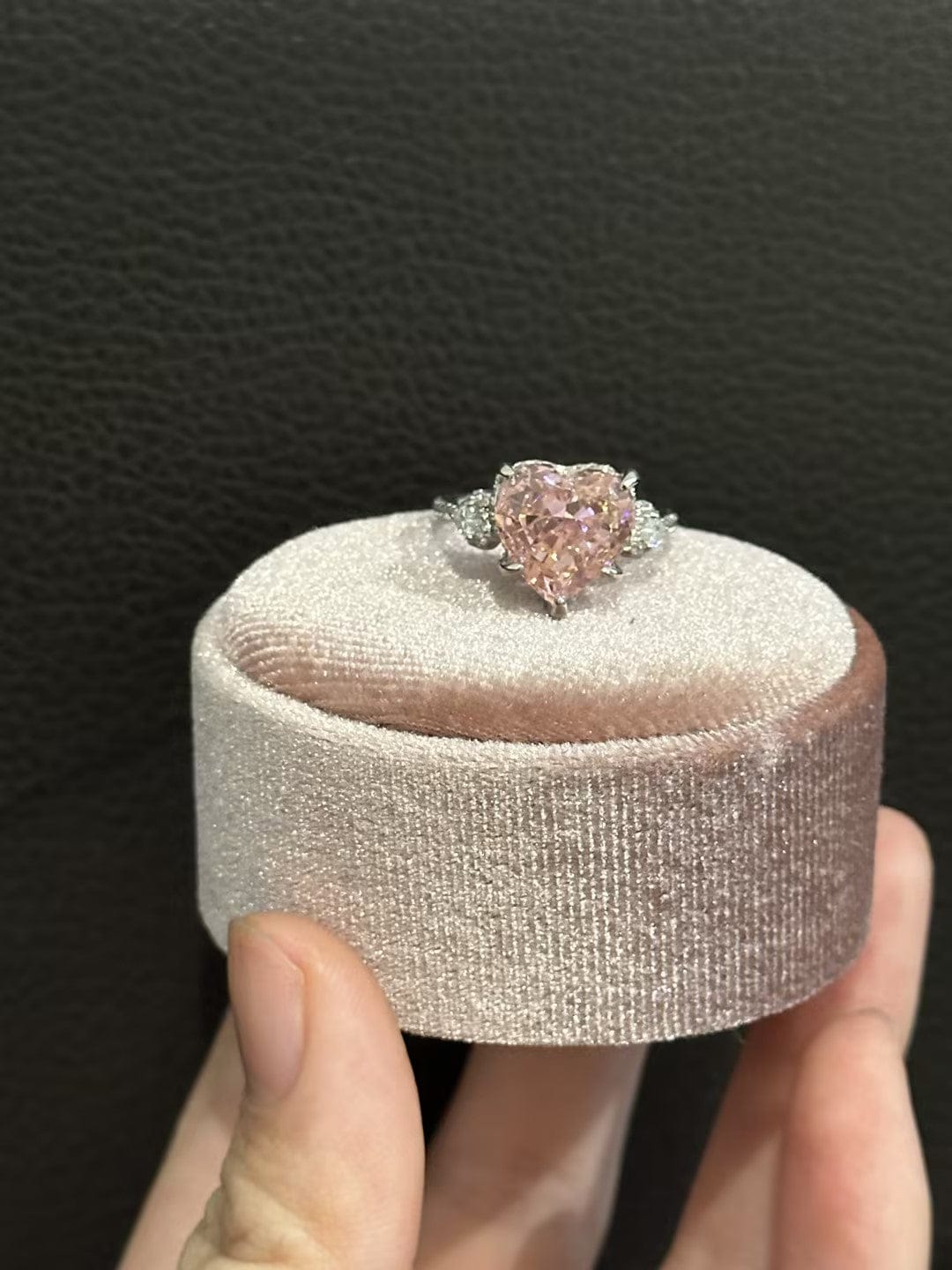 Customer photo review of S925 5.0Ct Heart Cut Royal Romantic Pink Stone Heart Cut Engagement Ring In Sterling Silver